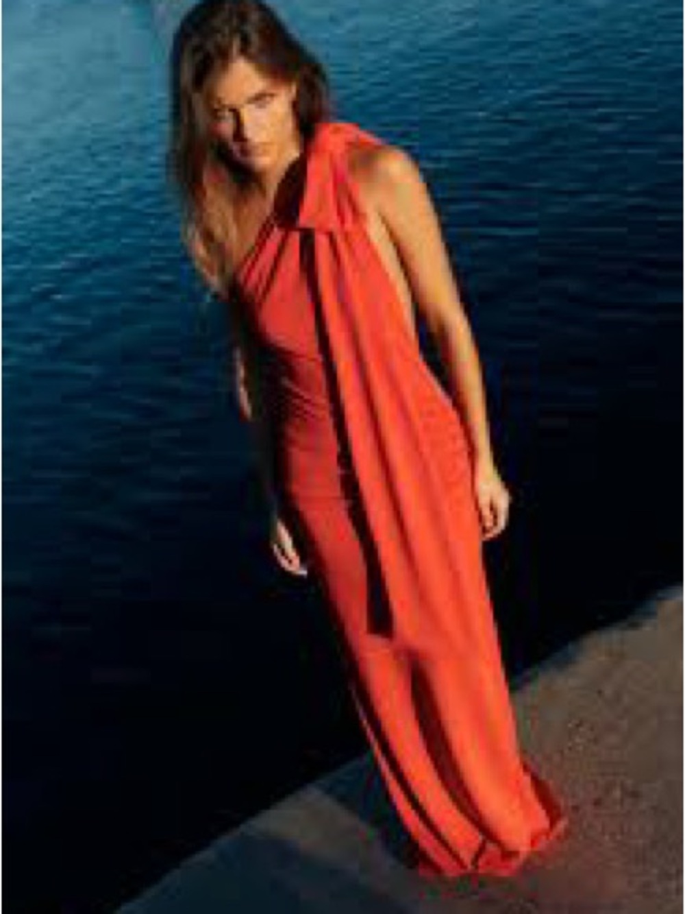 Zara One-Shoulder Red Maxi Dress with Bow Detail - Picture 8 of 10